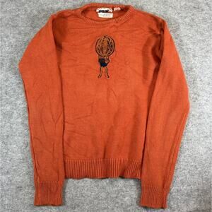 Vintage 70s Sweater Youth Medium Orange Golden Harvest Hot Air Balloon Jumper